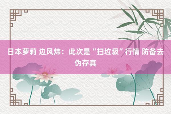 日本萝莉 边风炜:此次是“扫垃圾”行情 防备去伪存真