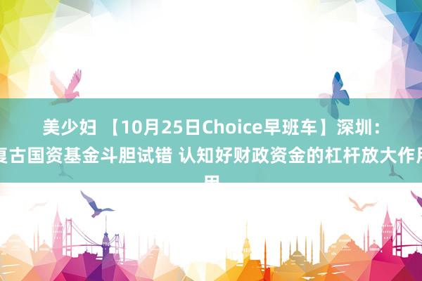 美少妇 【10月25日Choice早班车】深圳：复古国资基金斗胆试错 认知好财政资金的杠杆放大作用