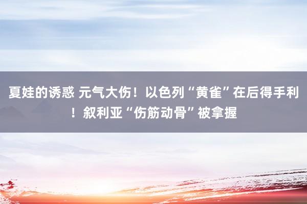 夏娃的诱惑 元气大伤！以色列“黄雀”在后得手利！叙利亚“伤筋动骨”被拿握
