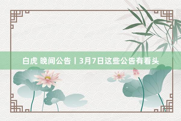 白虎 晚间公告丨3月7日这些公告有看头